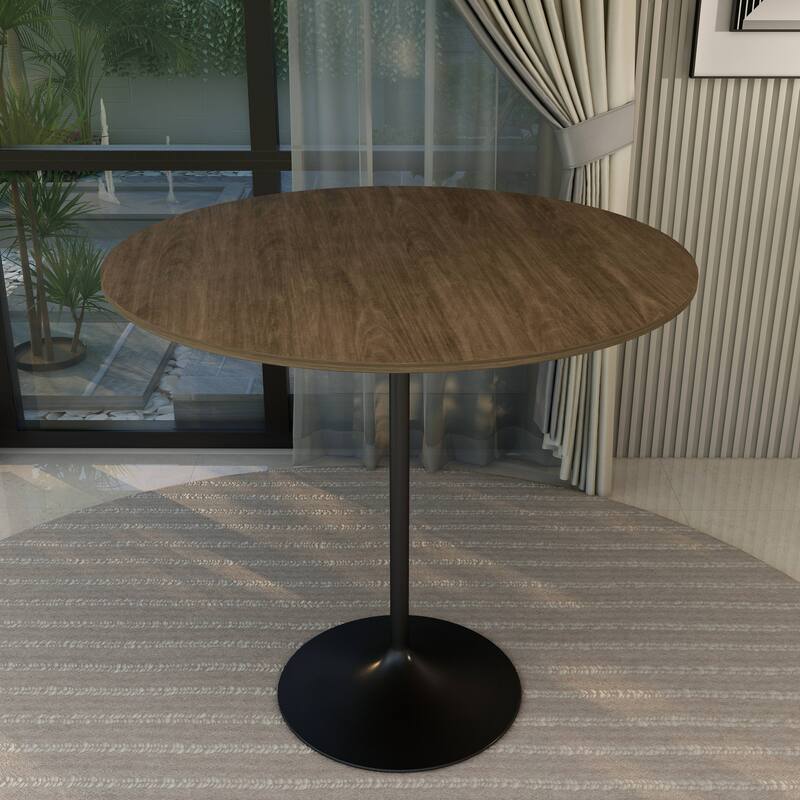 LeisureMod Verve 48" Round Dining Table with MDF Wood TableTop and Black Steel Base for Kitchen & Dining Room