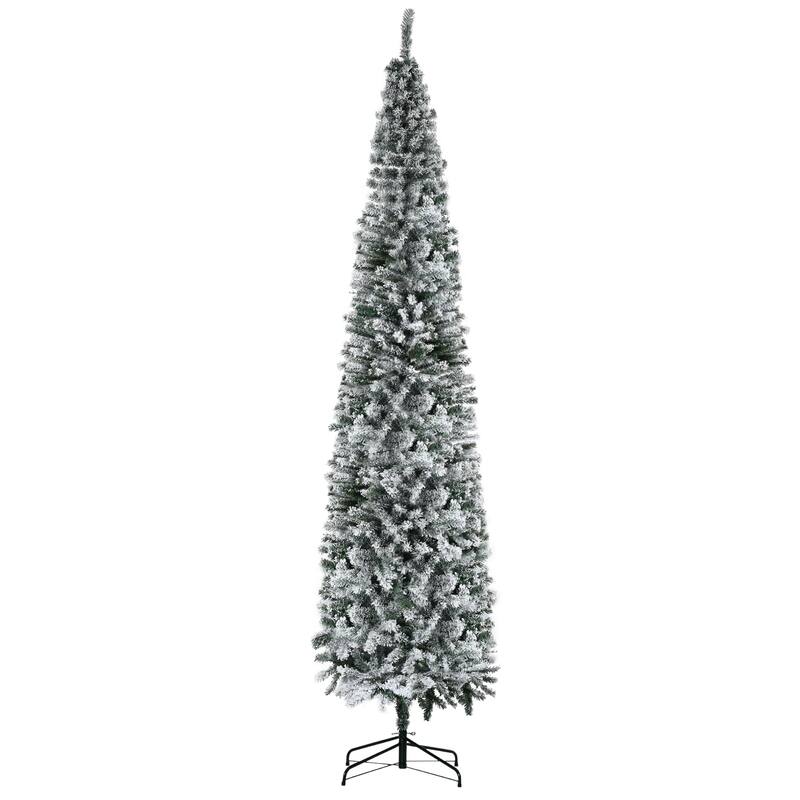 HOMCOM Unlit Snow-Flocked Slim Tree - Realistic Branches - Green