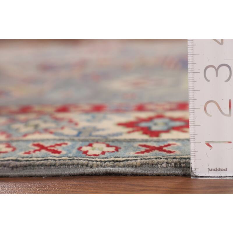 Gray Geometric Kazak Area Rug Hand-Knotted Wool Carpet - 5'2" x 6'7"