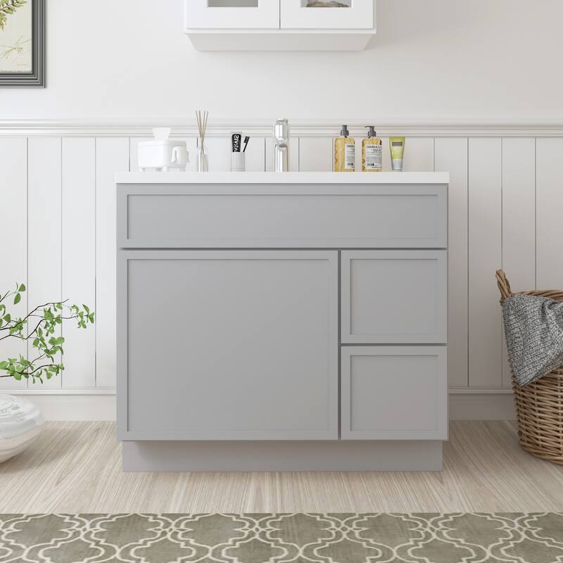 Vanity Art 36" Freestanding Single Base 2 Drawers Storage Cabinet with Soft Close Door - Gray