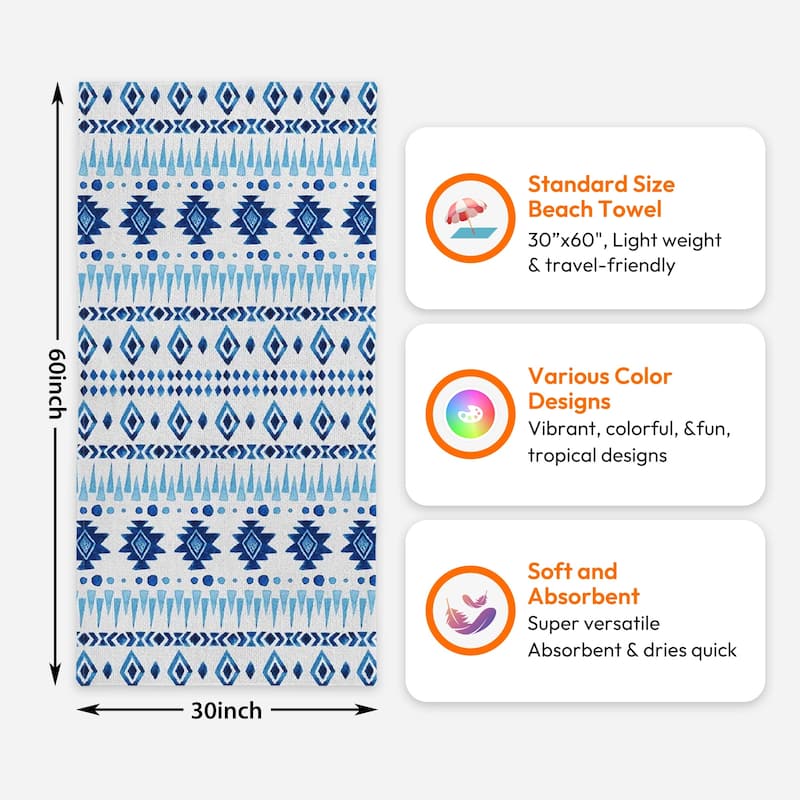 Large Boho Beach Towel Quick Dry Absorbent 30"x60"/35"x70"