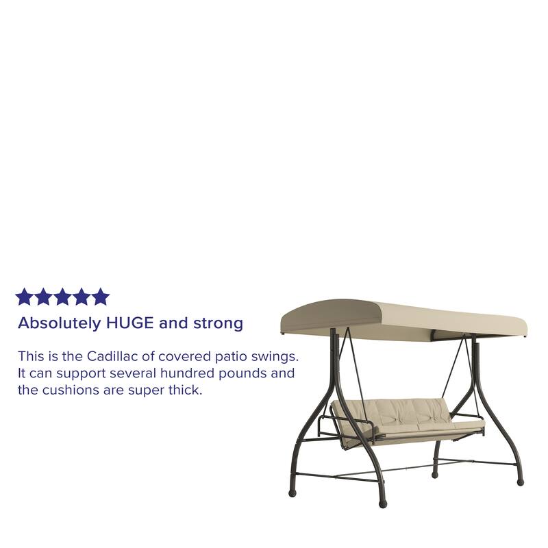 3-Seat Outdoor Steel Converting Patio Swing and Bed Canopy Hammock