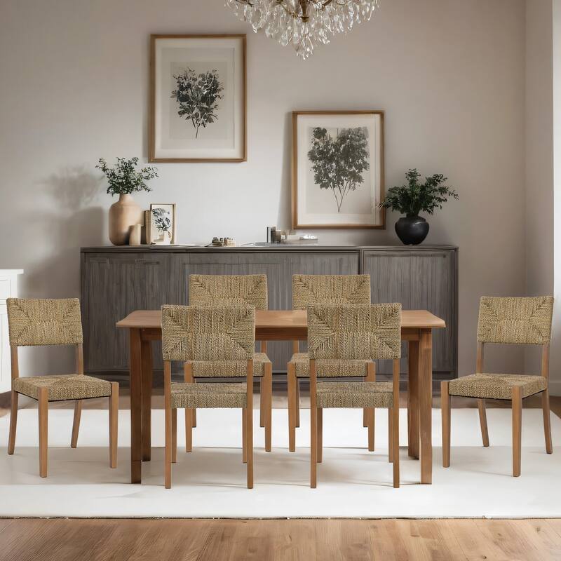 Couture 17.6" Wide Weave Seagrass Rattan Dining chairs - 17.6"W x 20.8"L x 35.6"H - Set of 6 - Brown