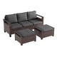 preview thumbnail 10 of 27, Bonosuki 3 Pieces Patio Sofa with Ottomans, All-Weather PE Rattan Wicker Sofa Small Patio Conversation Couch with Cushion, Brown