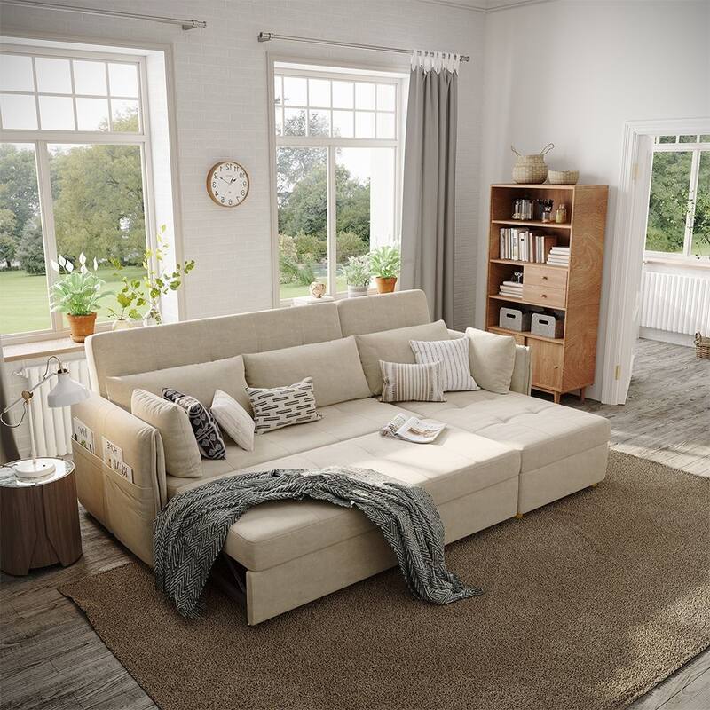 98.43" Modern Minimalist "L" Shape Sofa Bed，Anti-scratch and Water-proof, Solid Wood Frame