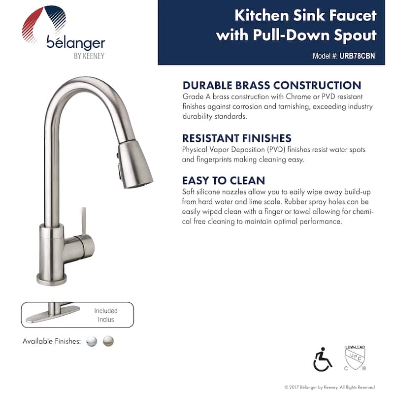Belanger URB78CBN Single Handle Pull-Down Kitchen Faucet, Brushed Nickel