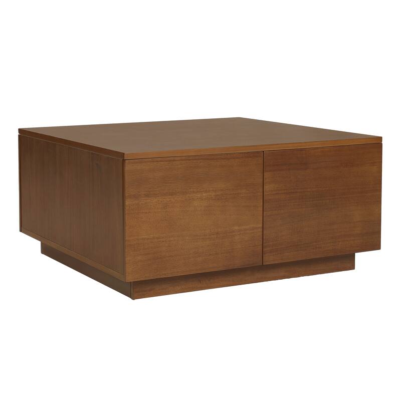 Roomfitters Square Coffee Table, Modern Wood Center Table with 4 Storage Compartments for Living Room
