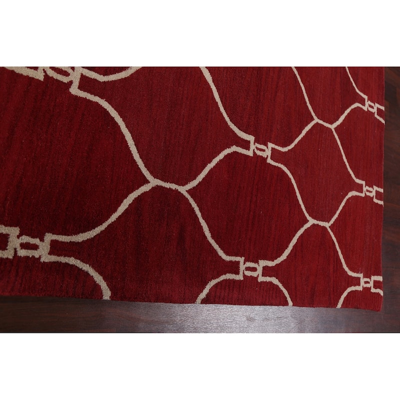 Red Trellis Oriental Contemporary Area Rug Hand-tufted Wool Carpet - 9'0" x 12'0"