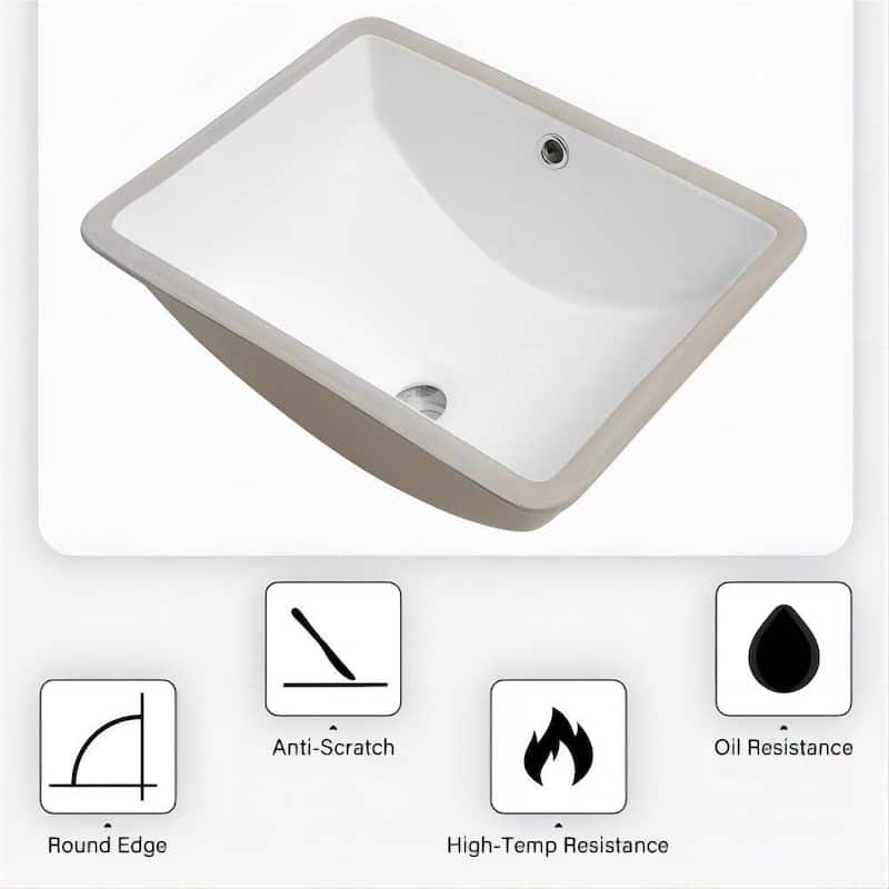 Dornberg 18.5"x14" White Ceramic Rectangular Undermount Bathroom Sink with Overflow