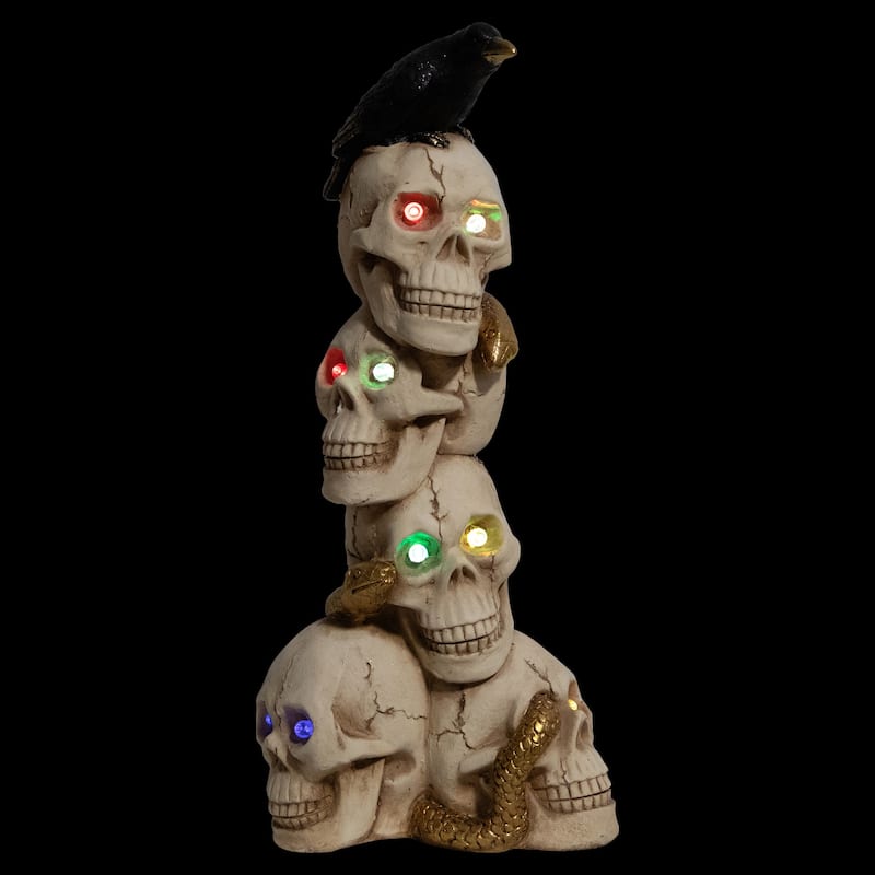 LED Lighted Skull Tower with Raven and Snake Halloween Decoration - 27.5" - Multicolor