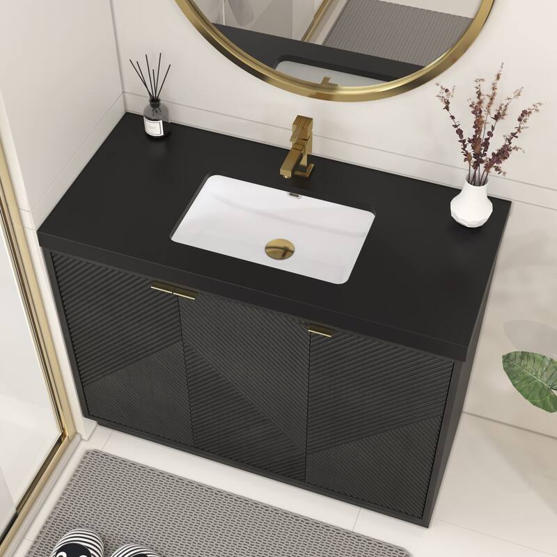 Milano 42" Freestanding (L) Bathroom Vanity with Black Acrylic Sink
