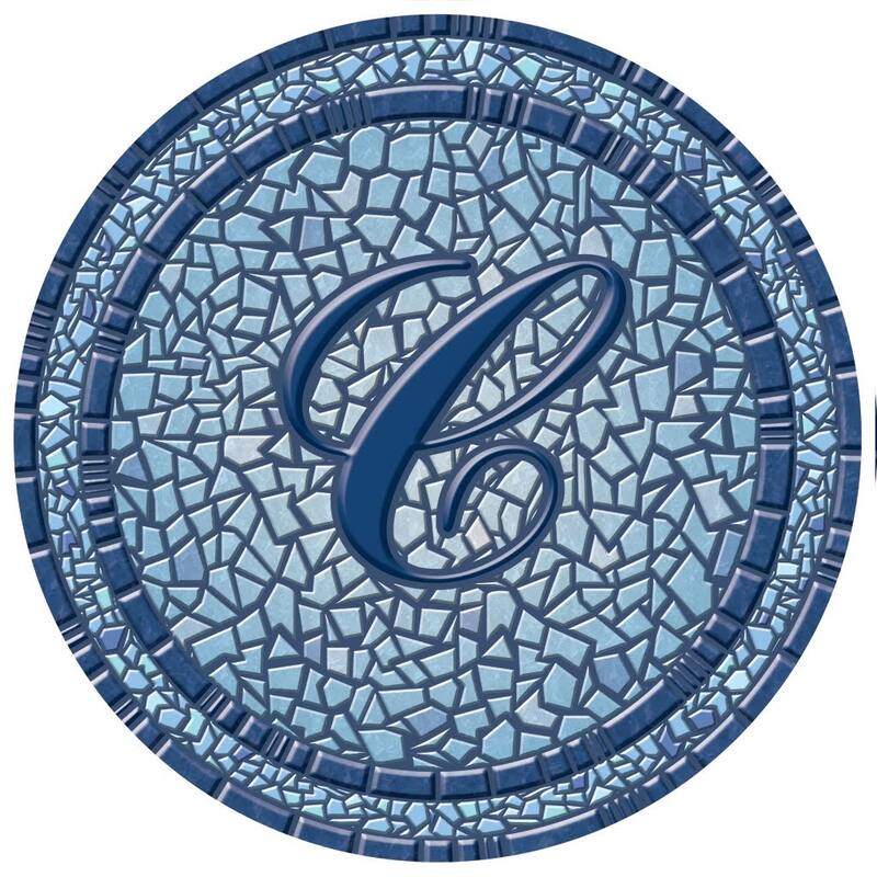 Custom Monogram Decorative Poolmat #2 - Mosaic Pool Art - 29" in Diameter - Letter "C"