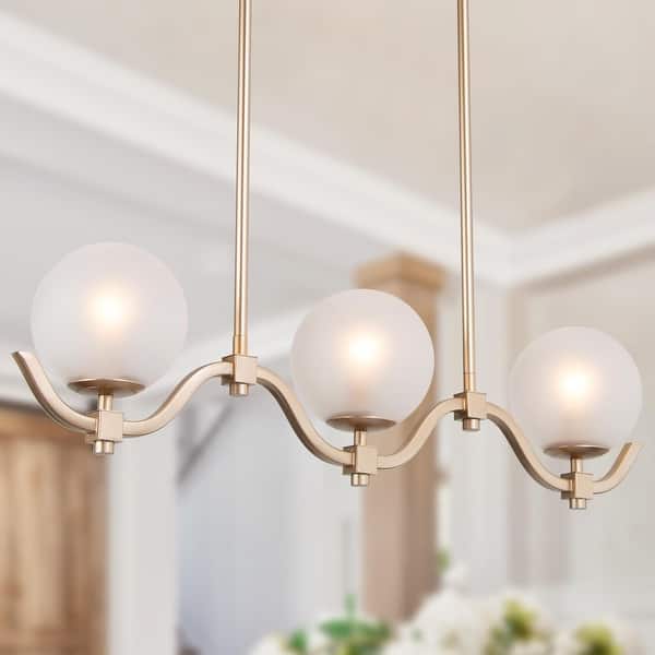 slide 2 of 10, Mid-Century Modern 3-Light Gold Frosted Glass Linear Chandelier for Kitchen Island - 30"W x 7.5"H