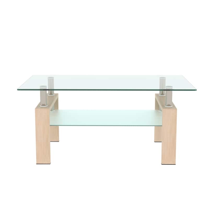 Rectangle Clear Glass Coffee Table with Metal Tube Base
