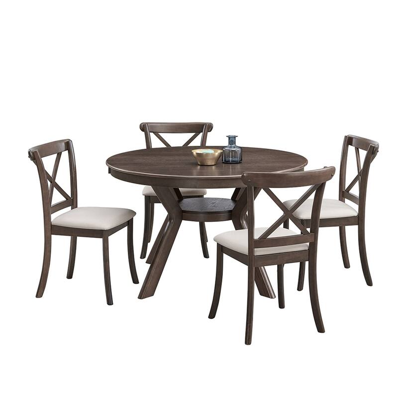 47.24''Round Rubber Wood Dining Table for 4-6 with Wooden Trestle Pedestal Base, Modern Kitchen Wooden Table Dinner Table