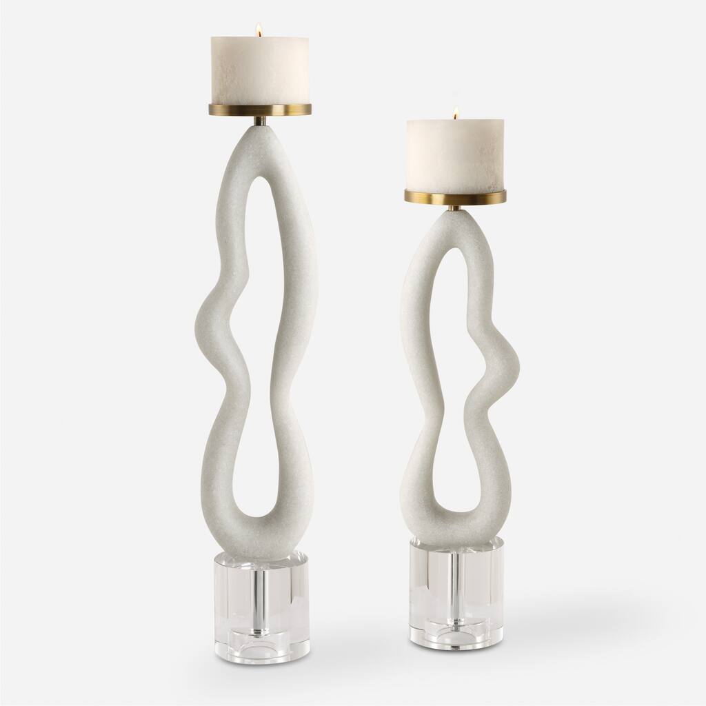 Uttermost Feamelo Ivory Stone Candleholders, Set of 2 - 22" H x 4.25"D x 5"W