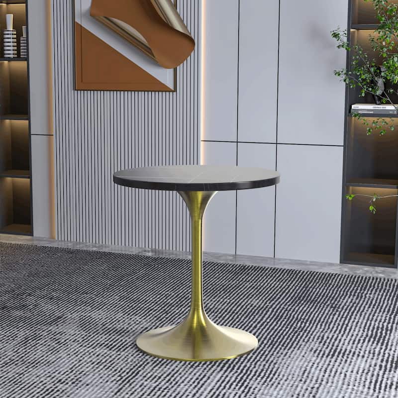 LeisureMod Verve 27" Round Dining Table with Sintered Stone TableTop and Brushed Gold Base for Kitchen & Dining Room