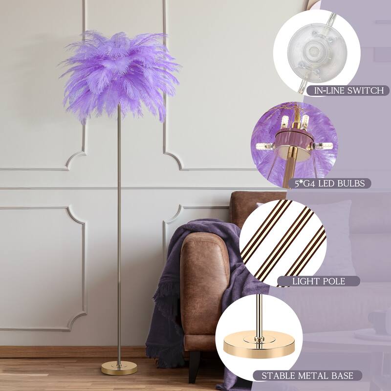 63 Inch Feather Tripod Floor Lamp With Bulbs