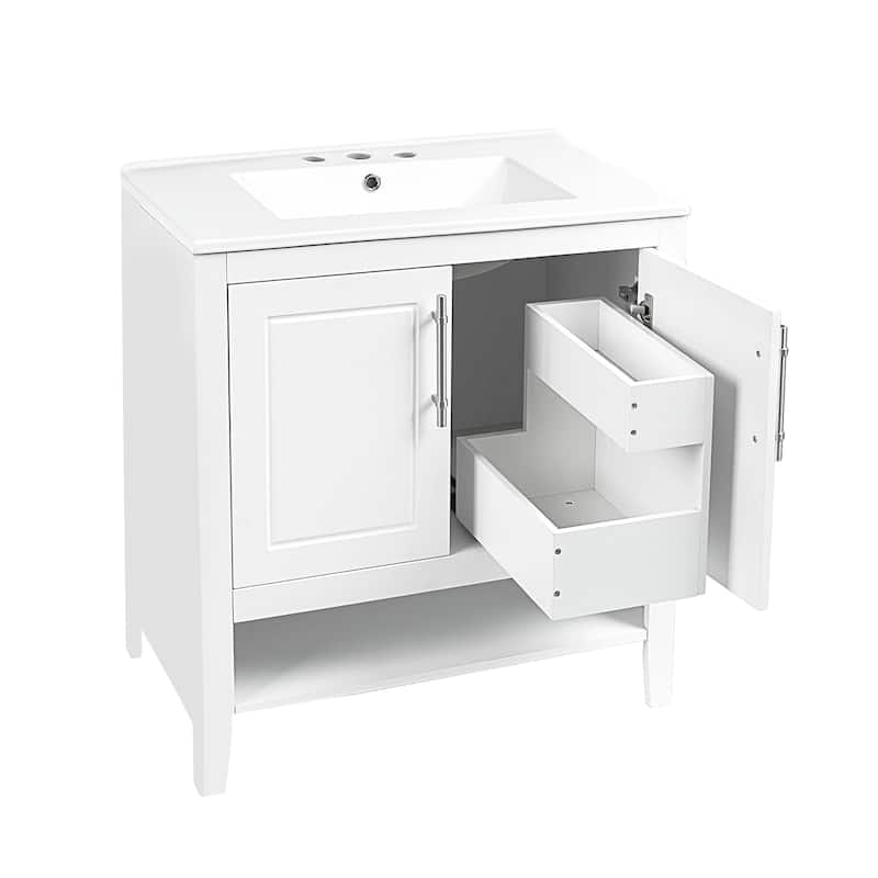 30 Inch Freestanding Bathroom Vanity Set with Ceramic Sink and Doors