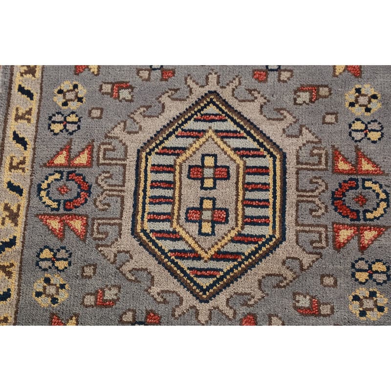 Gray Geometric Heriz Serapi Indian Runner Rug Handmade Wool Carpet - 2'7" x 7'8"