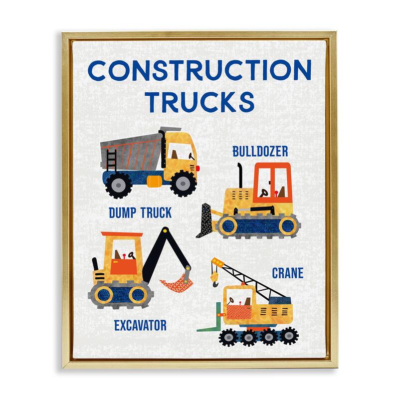 Stupell Educational Construction Trucks Framed Floater Canvas Wall Art Design By Conrad Knutsen - 25 x 31 - Gold