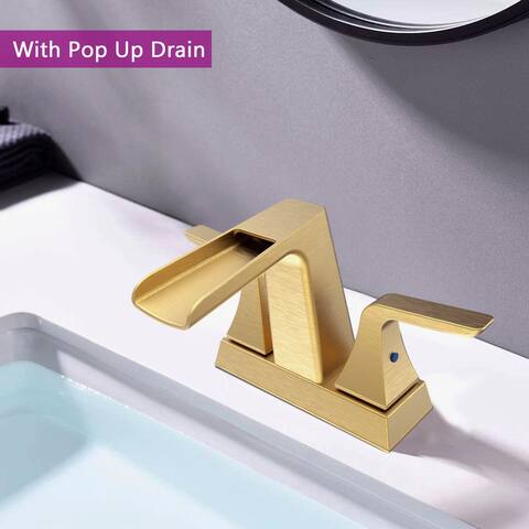 Brushed Gold Centerset Three Holes Bathroom Faucet - 4.25*5.61*5.43