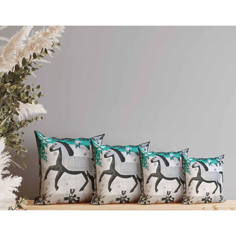 Starry Night Rider Indoor/Outdoor Reversible Throw Pillow Green and Gray