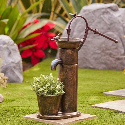Aged Brown Metal Planter and Bird Feeder
