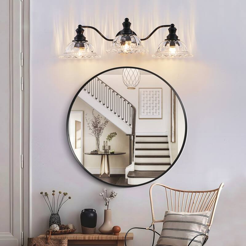 24 Inch 3-Light Vintage Bathroom Wall Sconce - Elegant Metal and Glass Lampshade Vanity Light Fixture for Bathroom