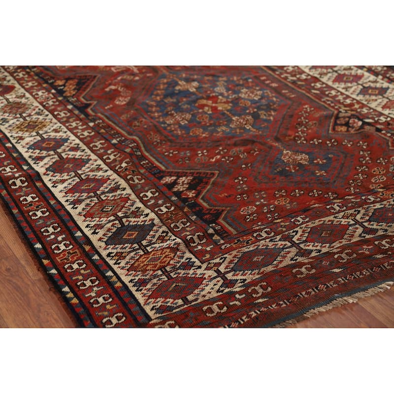 Pre-1900 Antique Vegetable Dye Qashqai Persian Orange Wool Carpet - 4'7" x 8'7"