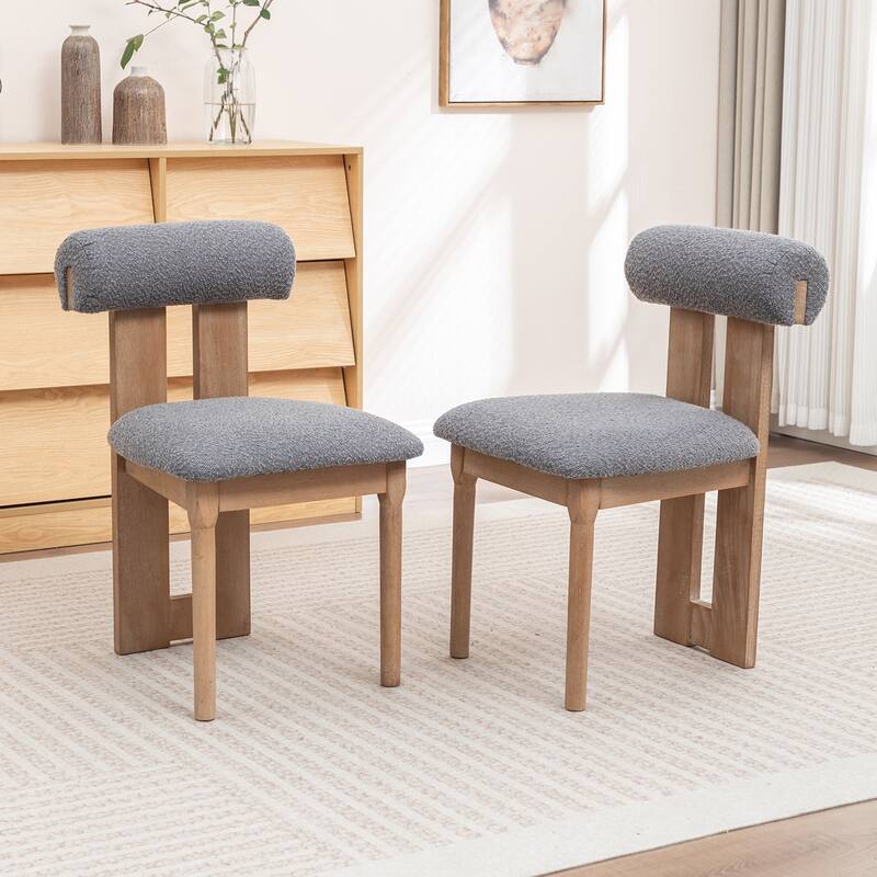SEYNAR Set of 2 Modern Linen Upholstered Dining Chairs with Bolster Backrest