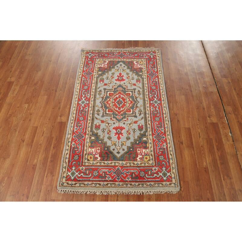 Hand Knotted Oriental 100% Wool Carpet Traditional Medallion Greys & Charcoal Heriz (serapi) Area Rug - 5' 1'' X 2' 11''