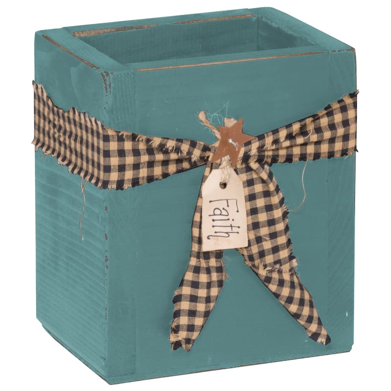 Amish Made Pine Primitive Utensil Holder - Sea Foam Green