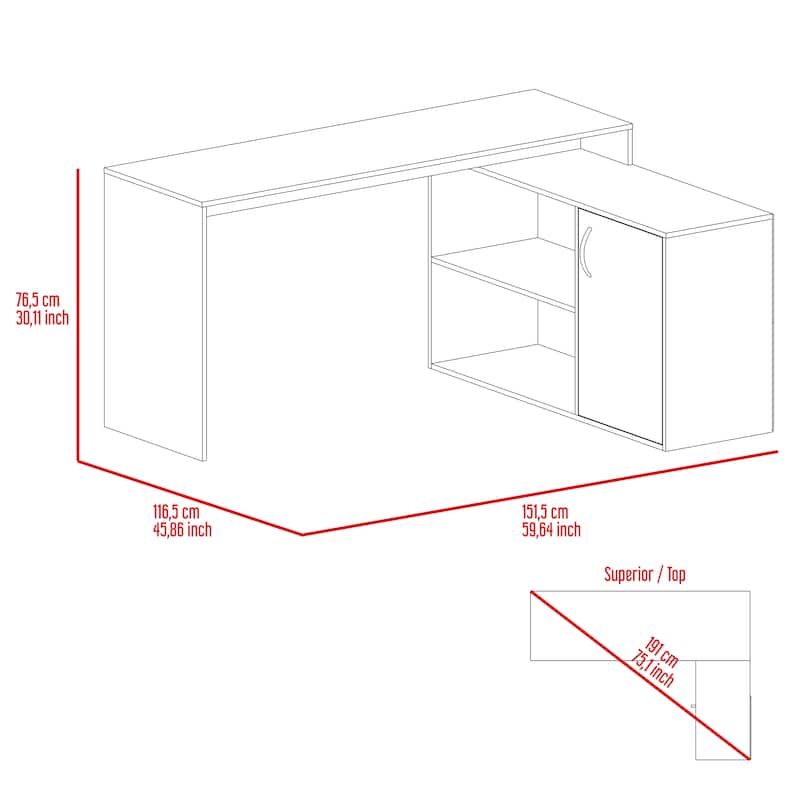GDFStudio - Serrano L-Shaped Office Desk with 2 Shelves, Storage Drawer, Spacious Work Surface