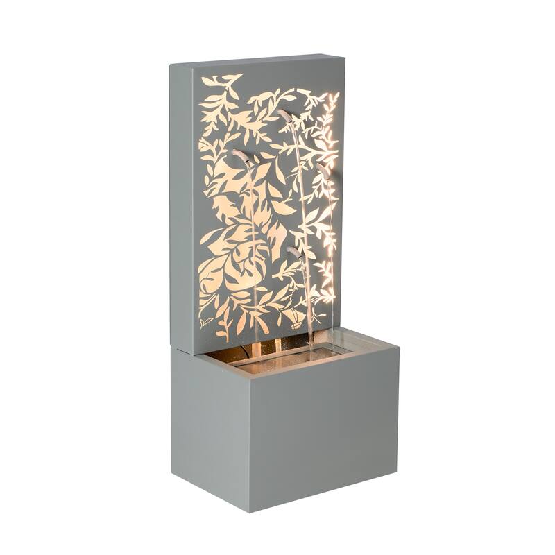 Christopher Knight Home - Modern 30.71"H Metal Water Wall Fountain with LED Lights & Leaf Cutout Design