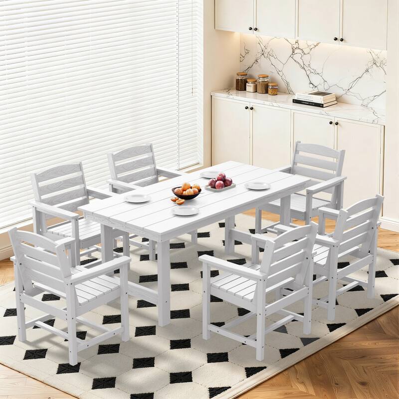 7-Piece HDPE Outdoor Dining Table Sets with Umbrella Hole - 1-Table 6-Chairs