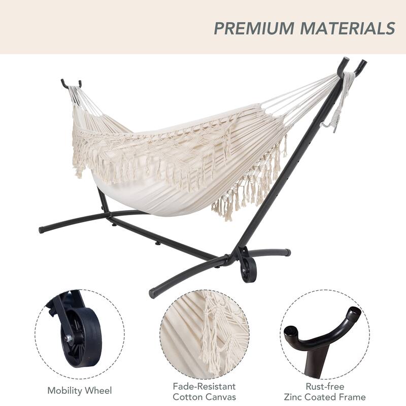 Double Cotton Hammock with Heavy Duty Steel Stand