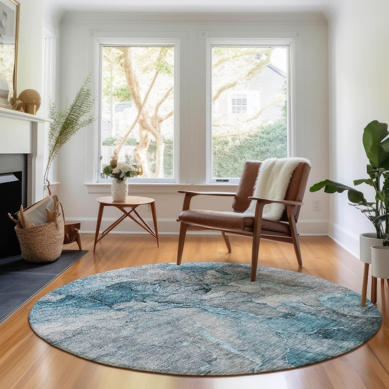 Premium Washable Super Soft Abstract Marble Mayfield Rug - Teal - 8' x 8' - Round