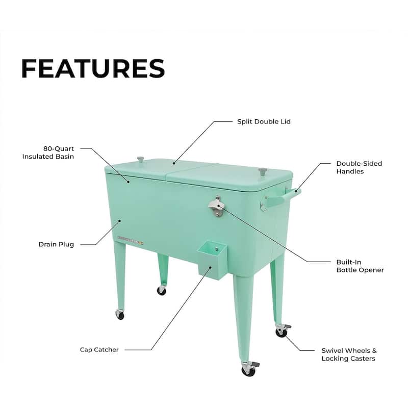 Permasteel 80-Qt Classic Outdoor Rolling Patio Cooler with Wheels