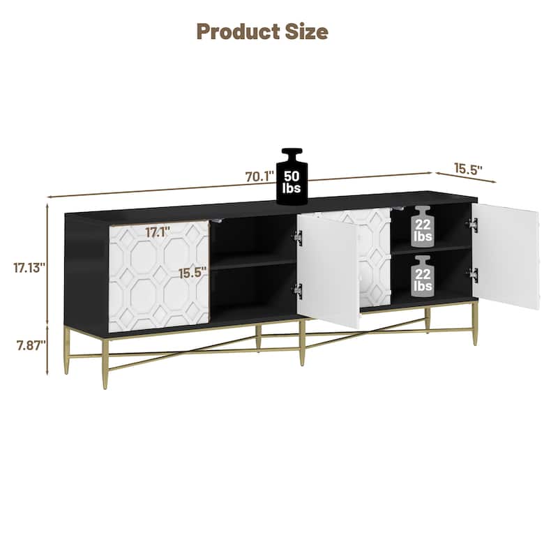 Modern Black and White Color Scheme Press Design 4 Door Cabinet, Living Room TV Stand