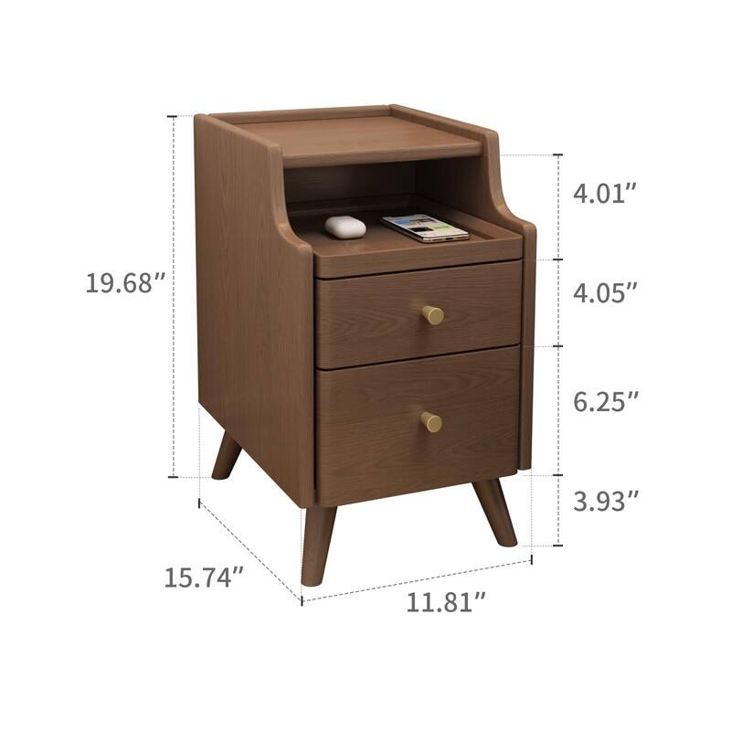 Solid Wood Nightstand with Drawers