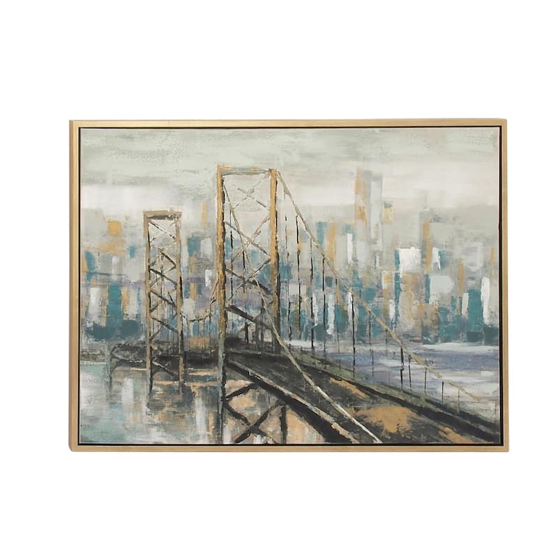 Polystone City Bridge Framed Wall Art with Gold Frame - Light Brown - Roche River Decor