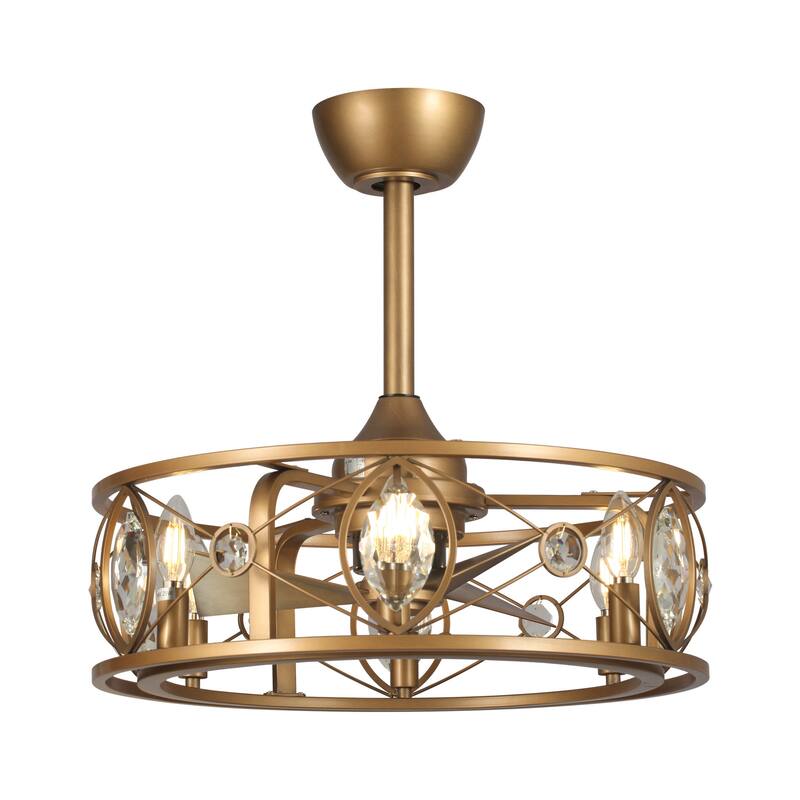 22" Modern Crystal Caged Ceiling Fan Chandelier with Remote