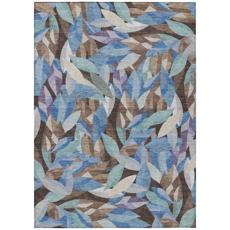 Machine Washable Indoor/ Outdoor Modern Floral Chantille Rug