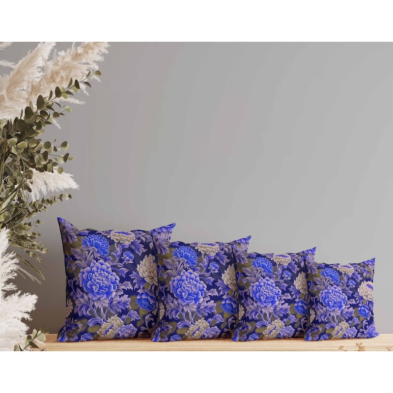 Meadow Bloom Indoor/Outdoor Reversible Throw Pillow Blue and Cream