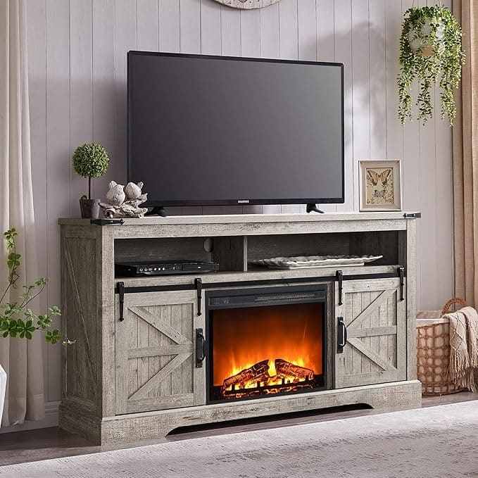 Farmhouse Fireplace TV Stand, Entertainment Center, Media Console
