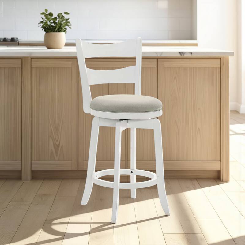 Blair Counter Height or Bar Height Rubberwood Barstool with Fabric Seat - Fog/Matte White - Counter Height - Set of 3