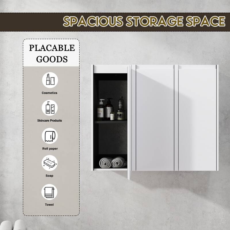 Modern Wall-Mounted Bathroom Side Cabinet with Soft-Close Doors, Floating Design, 6 Storage Compartments, 12-Inch Width