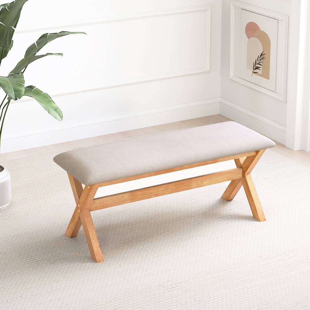 Gymax Upholstered Entryway Bench w/ Thick Padded Seat End of Bed Bench