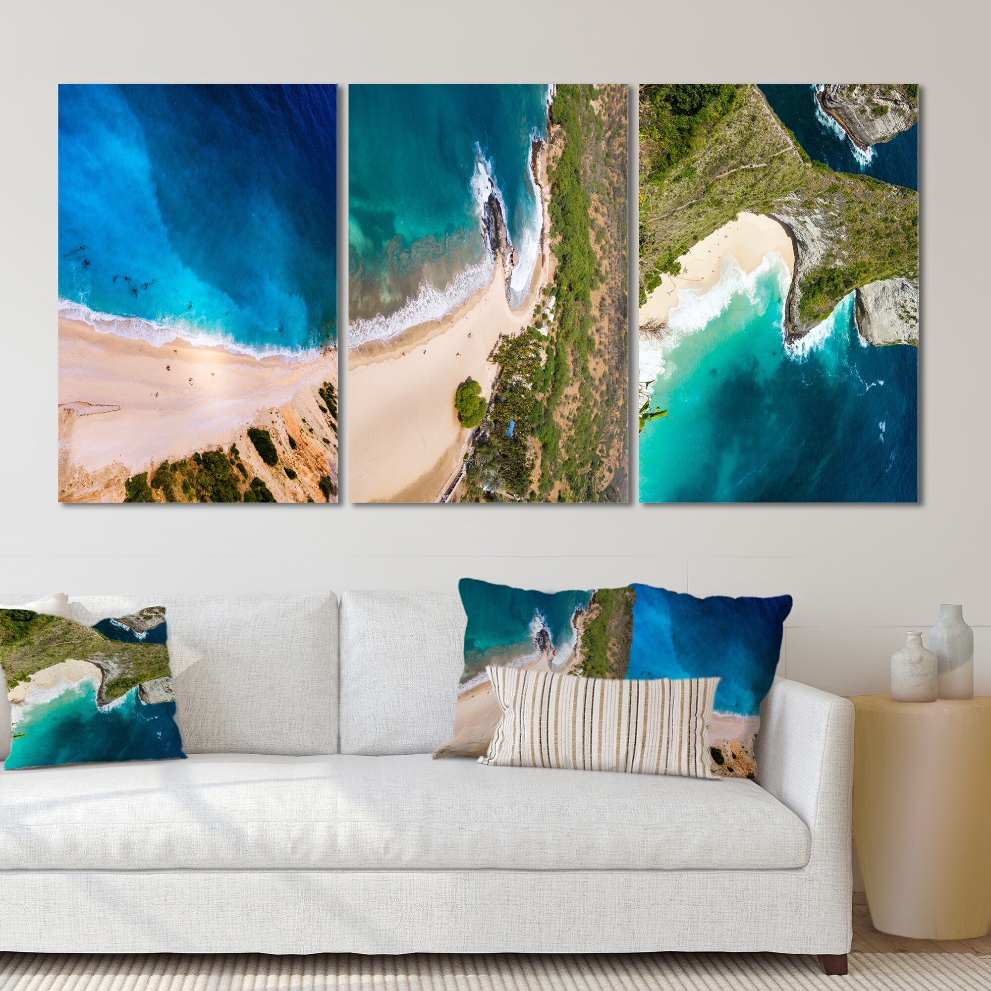 Designart 'Aerial View Of Blue Ocean With Beach' Nautical & Coastal Art Set of-image